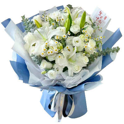 安顺11朵白玫瑰桔梗百合，爱永恒不息