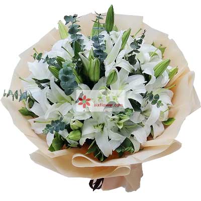 安顺9支白色多头百合，祝福你幸福