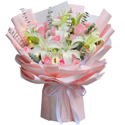 安顺16朵粉玫瑰百合，感情稳定坚固